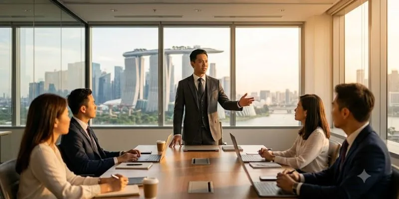 Cuộc họp chiến lược tại văn phòng Singapore về kế hoạch mở rộng hạ tầng đa quốc gia của Go88